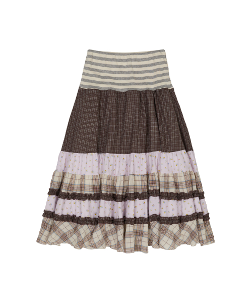 Mix Pattern Midi Skirt BROWN