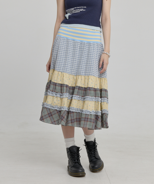 Mix Pattern Midi Skirt IVORY
