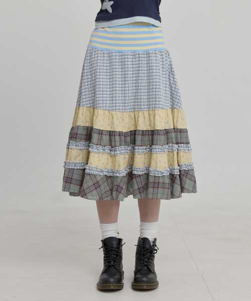 Mix Pattern Midi Skirt IVORY