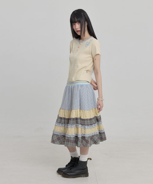 Mix Pattern Midi Skirt IVORY