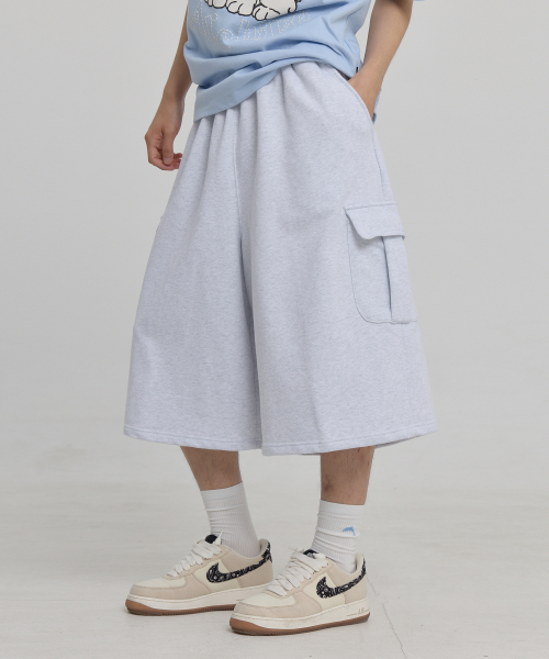 Cargo Bermuda Sweat Pants MELANGE WHITE