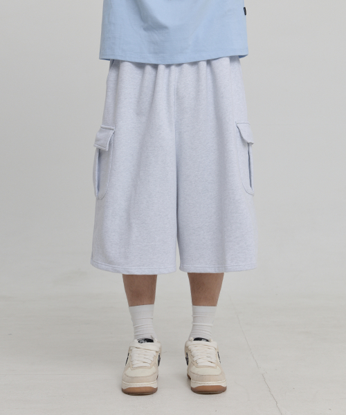 Cargo Bermuda Sweat Pants MELANGE WHITE