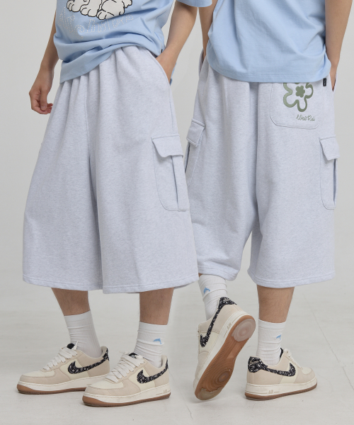 Cargo Bermuda Sweat Pants MELANGE WHITE