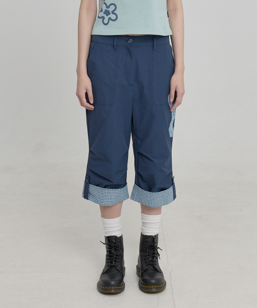 Check Applique Capri Pants NAVY