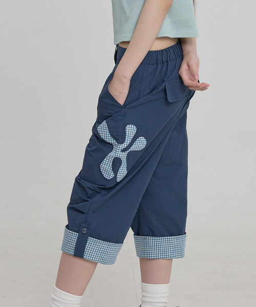 Check Applique Capri Pants NAVY