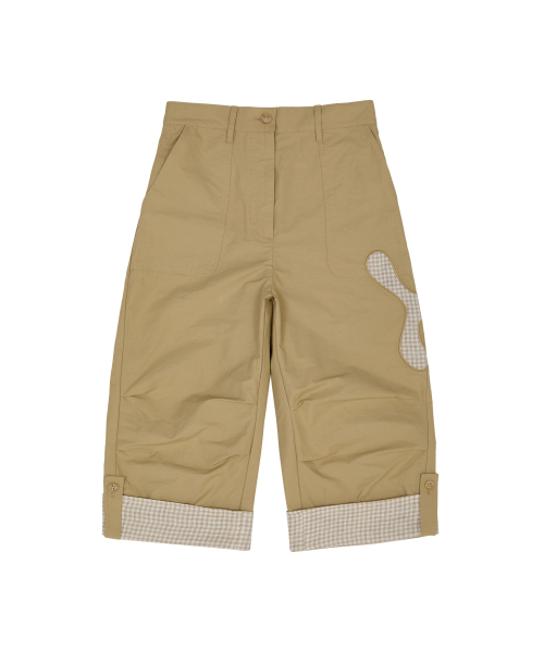 Check Applique Capri Pants BEIGE