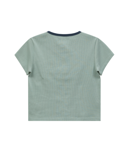 Flower Henley Neck Half Sleeve T-shirt MINT