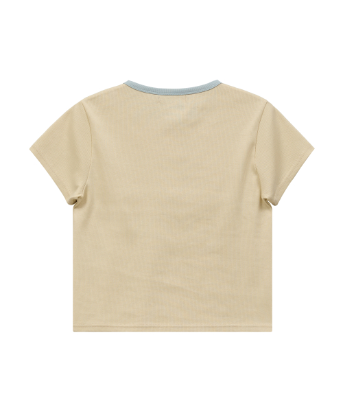 Flower Henley Neck Half Sleeve T-shirt LEMON