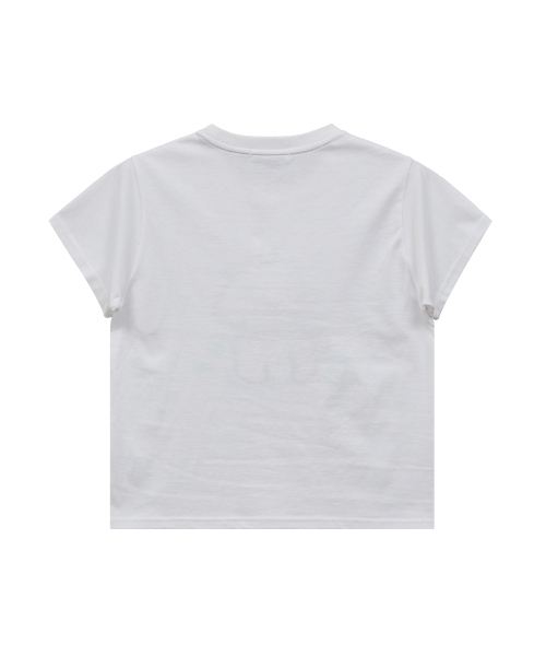 Maltese Check Applique Button Half T-shirt WHITE