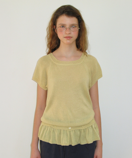 DETACHABLE RUFFLE HEM KNIT SOFT YELLOW