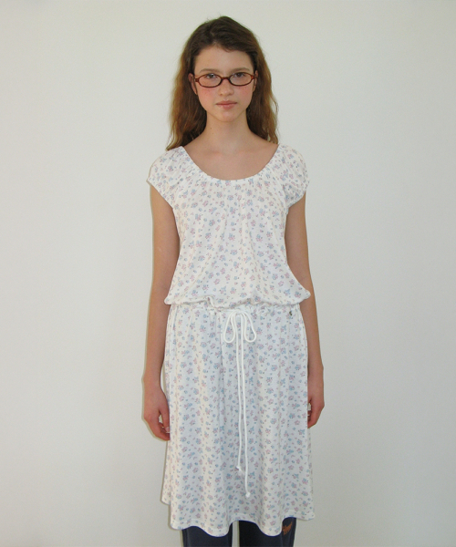 OFF SHOULDER STRING LONG DRESS WHITE FLOWER