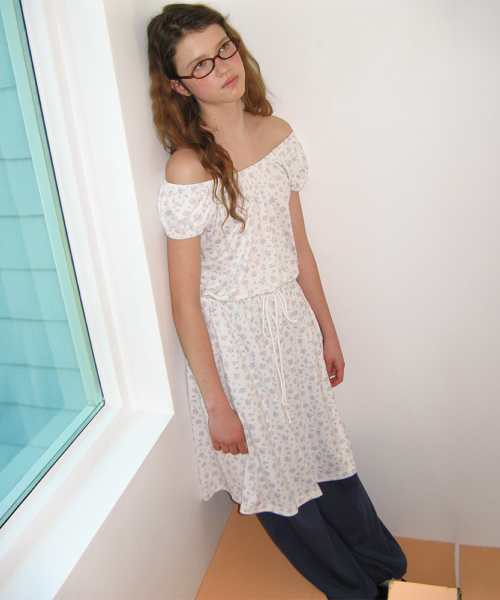 OFF SHOULDER STRING LONG DRESS WHITE FLOWER