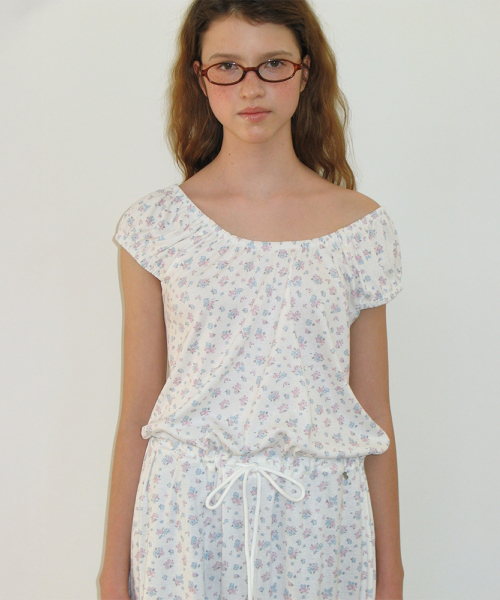 OFF SHOULDER STRING LONG DRESS WHITE FLOWER
