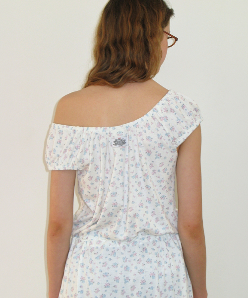 OFF SHOULDER STRING LONG DRESS WHITE FLOWER