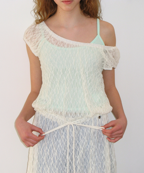 OFF SHOULDER STRING LONG DRESS LACE IVORY