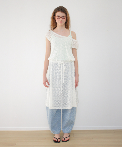 OFF SHOULDER STRING LONG DRESS LACE IVORY