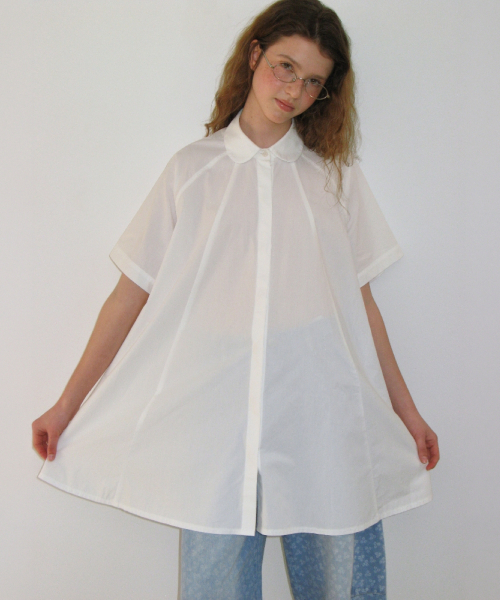 A LINE COLLAR SHIRT DRESS WHITE