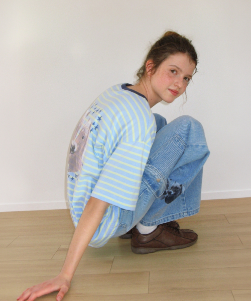 PONY CAT FRIENDS CARGO DENIM PANTS LIGHT BLUE