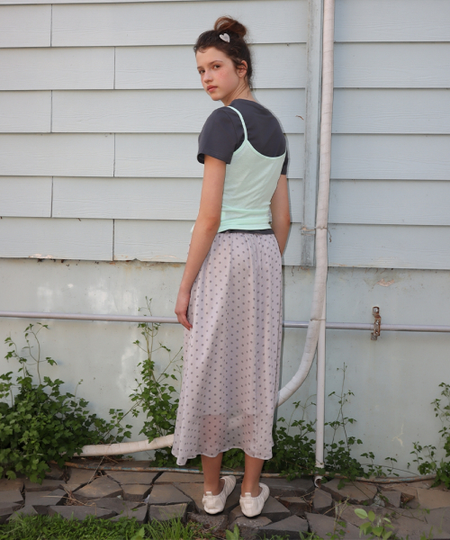 SHEER PATTERN STRING LONG SKIRT DOT GREY