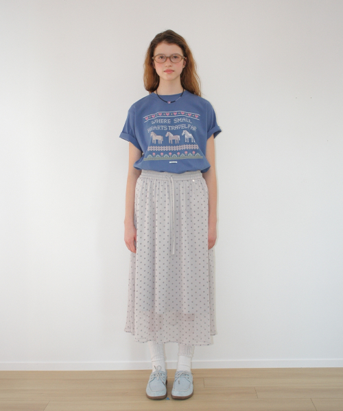 SHEER PATTERN STRING LONG SKIRT DOT GREY