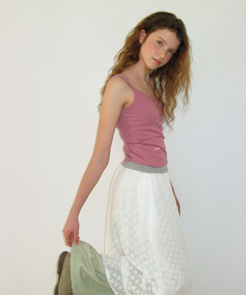 SHEER PATTERN STRING LONG SKIRT CLOVER WHITE