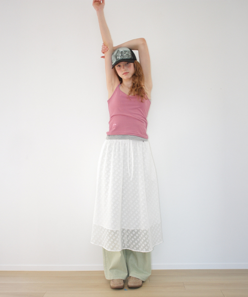 SHEER PATTERN STRING LONG SKIRT CLOVER WHITE
