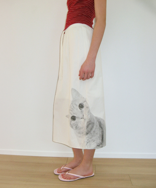 PONY CAT PRINT TUBE TOP SKIRT IVORY
