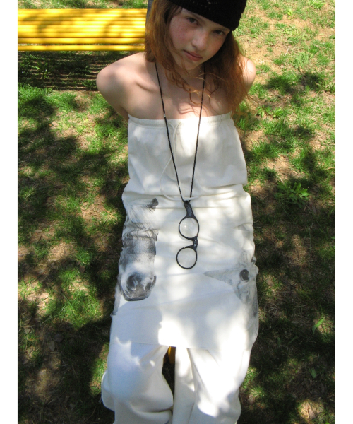 PONY CAT PRINT TUBE TOP SKIRT IVORY
