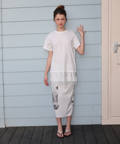 PONY CAT PRINT TUBE TOP SKIRT IVORY