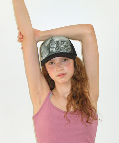 PONY CAT PHOTO MESH CAP BLACK