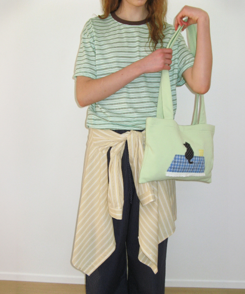 ROOFTOP CAT APPLIQUE SWEAT SHOULDER BAG MINT