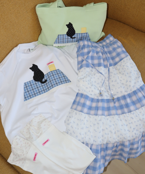ROOFTOP CAT APPLIQUE SWEAT SHOULDER BAG MINT