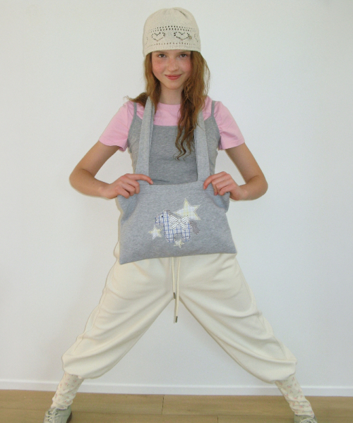 RIBBON PONY APPLIQUE SWEAT SHOULDER BAG GREY