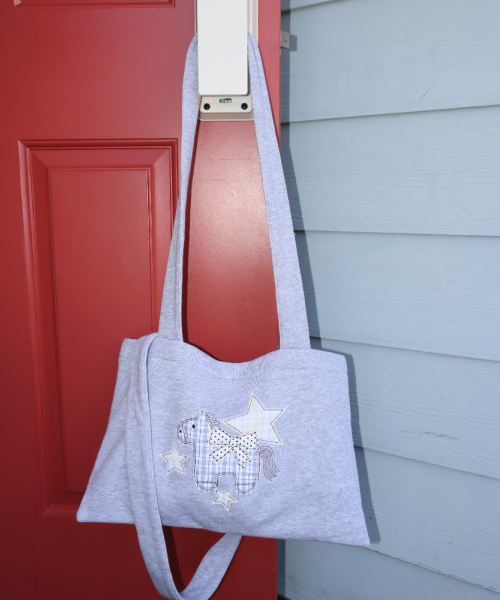 RIBBON PONY APPLIQUE SWEAT SHOULDER BAG GREY