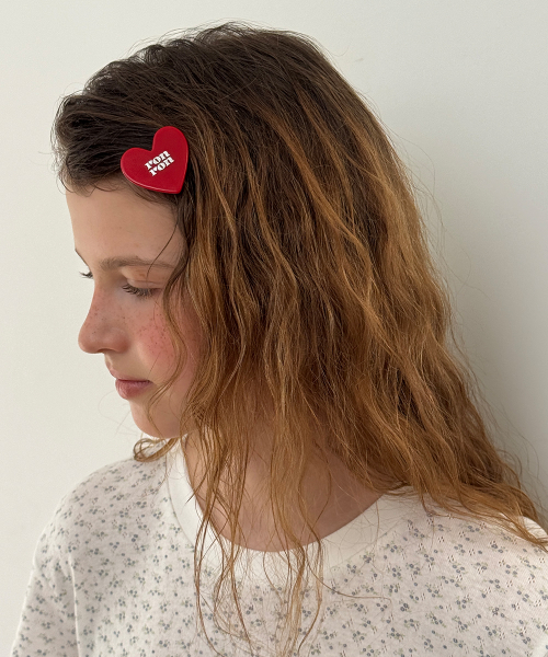 RR HEART HAIR PIN CREAM RED (2EA)