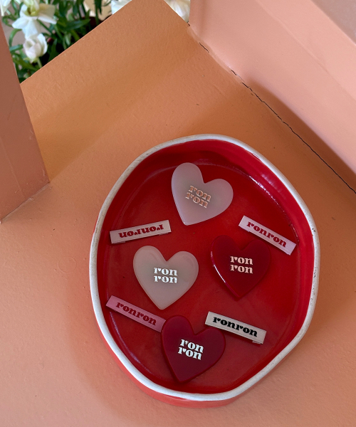 RR HEART HAIR PIN CREAM RED (2EA)