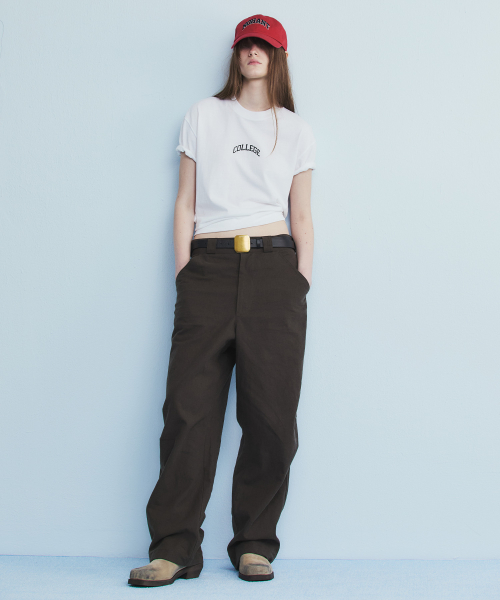 LINEN PINTUCK PANTS BROWN