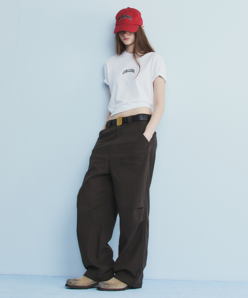 LINEN PINTUCK PANTS BROWN