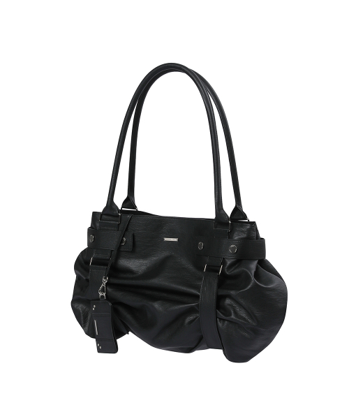 Pleats belted big bag and wallet BLACK