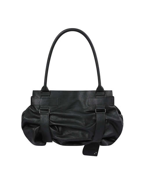 Pleats belted big bag and wallet BLACK