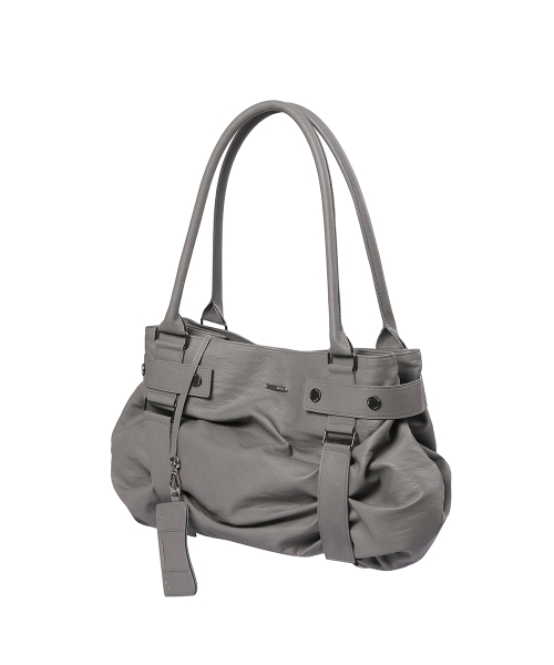 Pleats belted big bag and wallet GREY