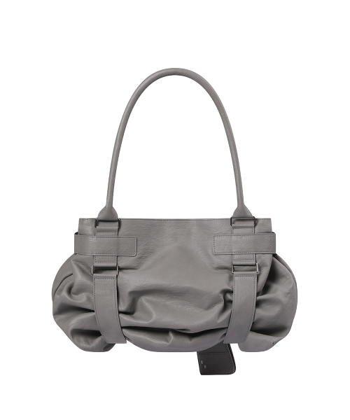 Pleats belted big bag and wallet GREY