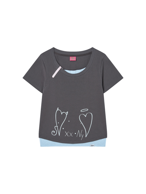 ZIPPER HEART TEE CHARCOAL