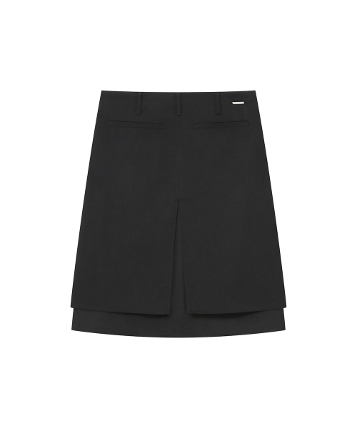 Side sheer layered midi wrap skirt BLACK