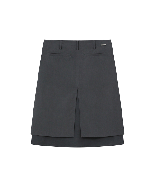 Side sheer layered midi wrap skirt CHARCOAL