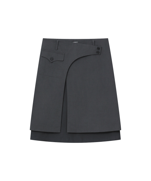Side sheer layered midi wrap skirt CHARCOAL