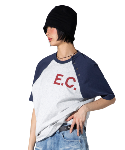 XTT160 E.C 헨리넥 래글런 티셔츠 (NAVY/GRAY)