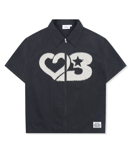 XTS044 러버 아플리케 크롭 셔츠 (BLACK)