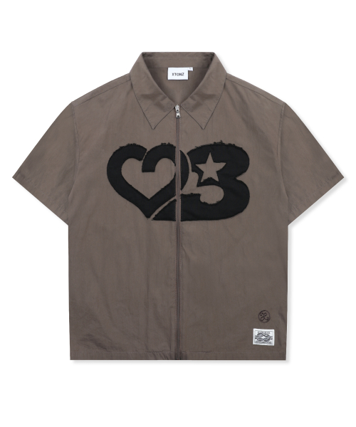 XTS044 러버 아플리케 크롭 셔츠 (BROWN)