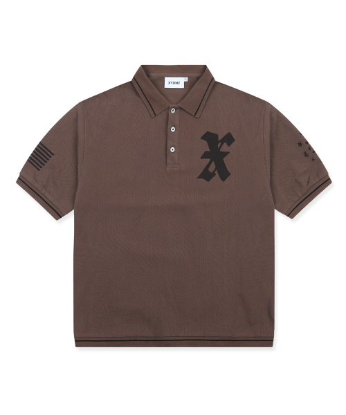 XTT161 크레스트 피케 티셔츠 (BROWN)